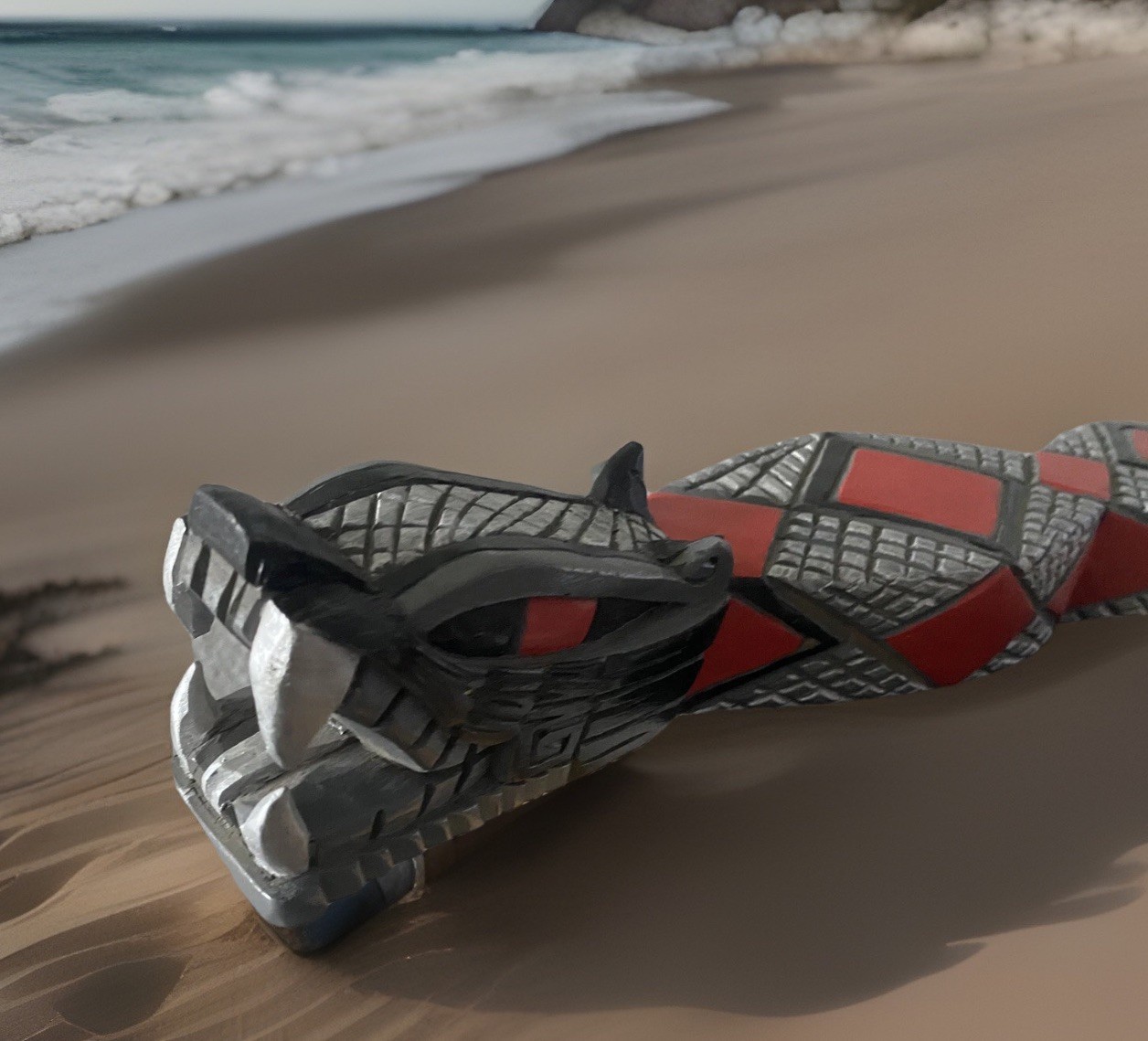 Articulated 3D Printed Snake – Sci-Fi Cyberpunk Dragon Fidget Toy – Red/Silver