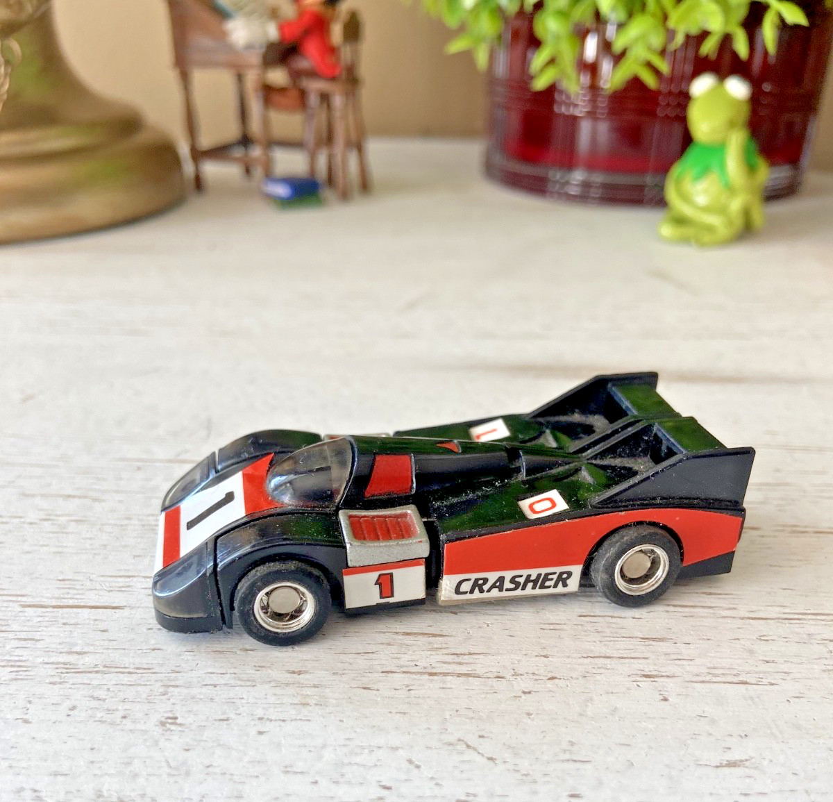 Vintage 1983 Tonka GoBots CRASHER Black Porsche 956 Diecast Figure Bandai MR-20