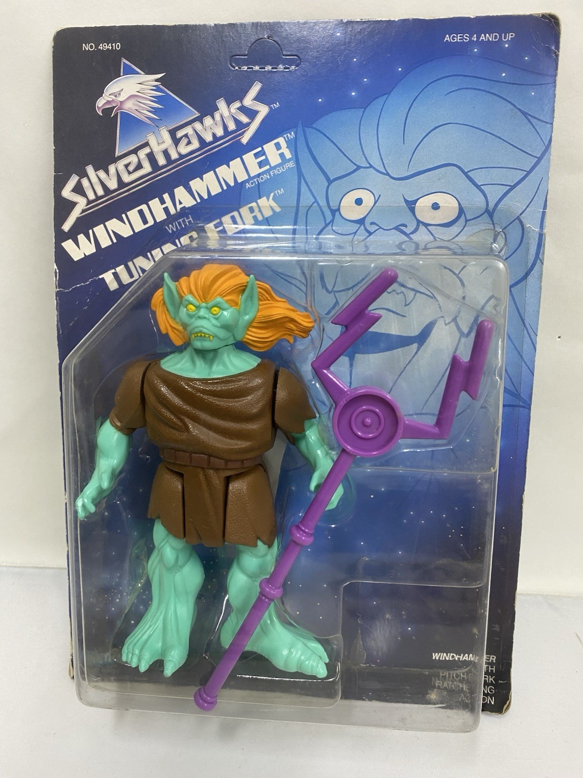 MOSC 1987 Silverhawks Windhammer with Tuning Fork on card unpunched