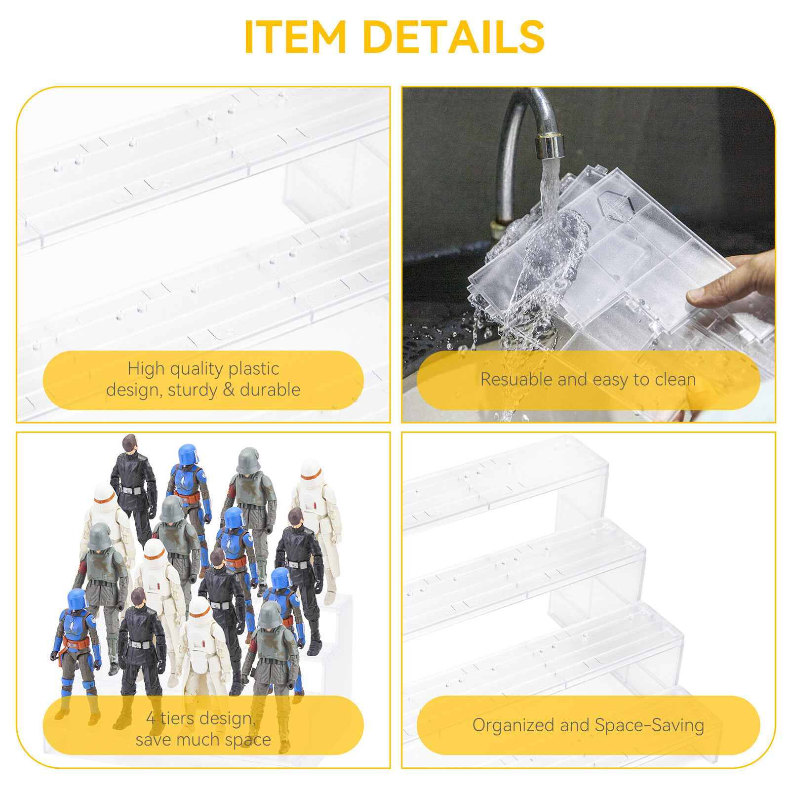 4 Tier Clear Risers Display Stand Shelf for 6&Prime; Black Series Gi Joe Aciton Figure