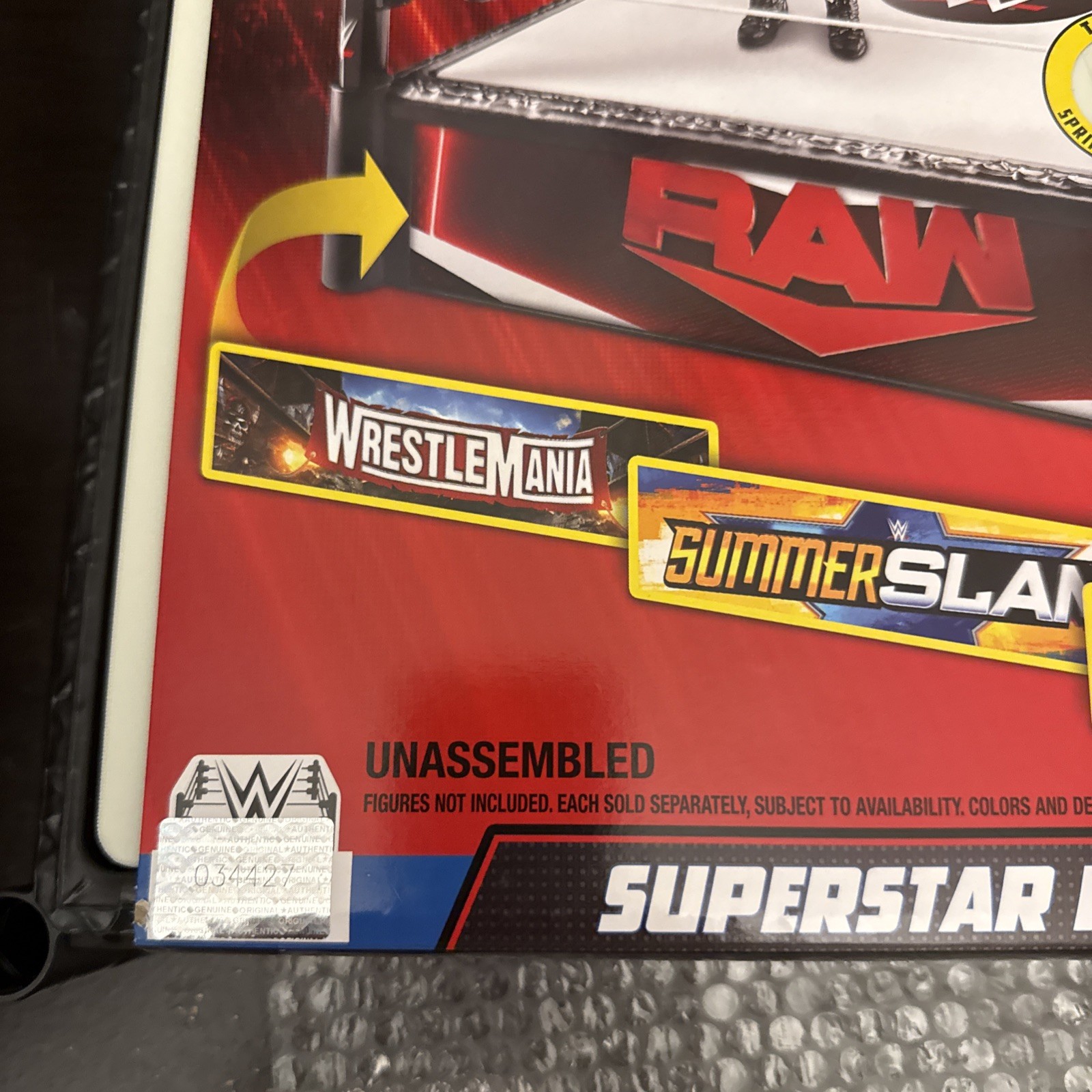 WWE Superstar Ring 14&Prime; Spring-Loaded Mat Pro-Tension Ropes 4 Events in 1 Playset