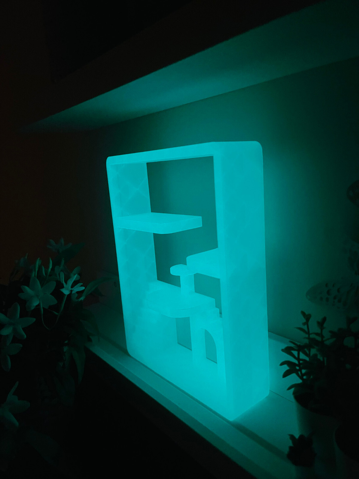 Smiski House Glow in the Dark Display | Mini Figure Room Shelf | Bonus Glow Pet