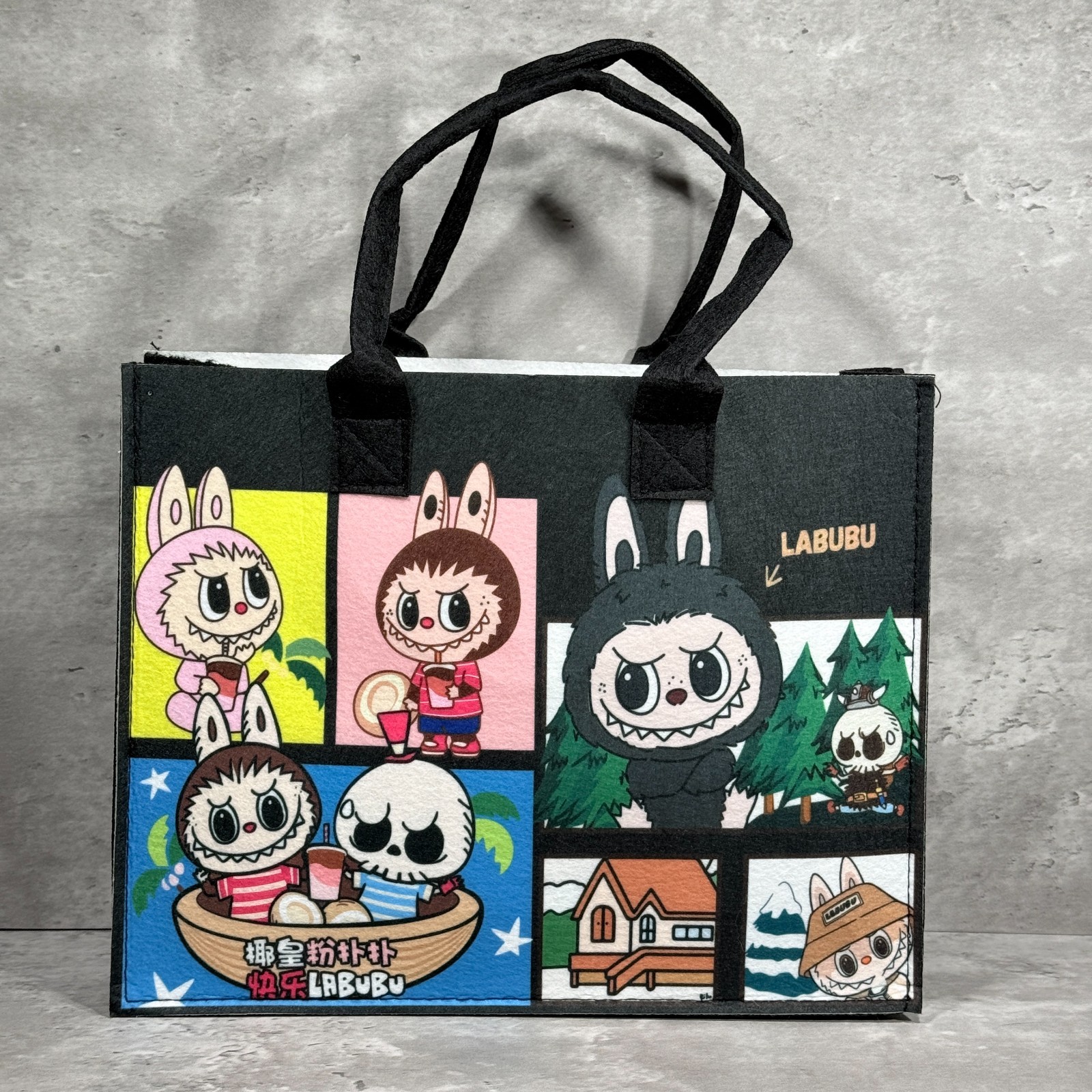Labubu Pop Mart The Monsters Felt Tote Bag Reusable All Over Graphics 11&Prime; x 13&Prime;