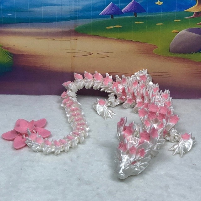 Cherry Blossom Dragon with Dragon Egg, 3D Printed Articulated Dragon Fidget Toy