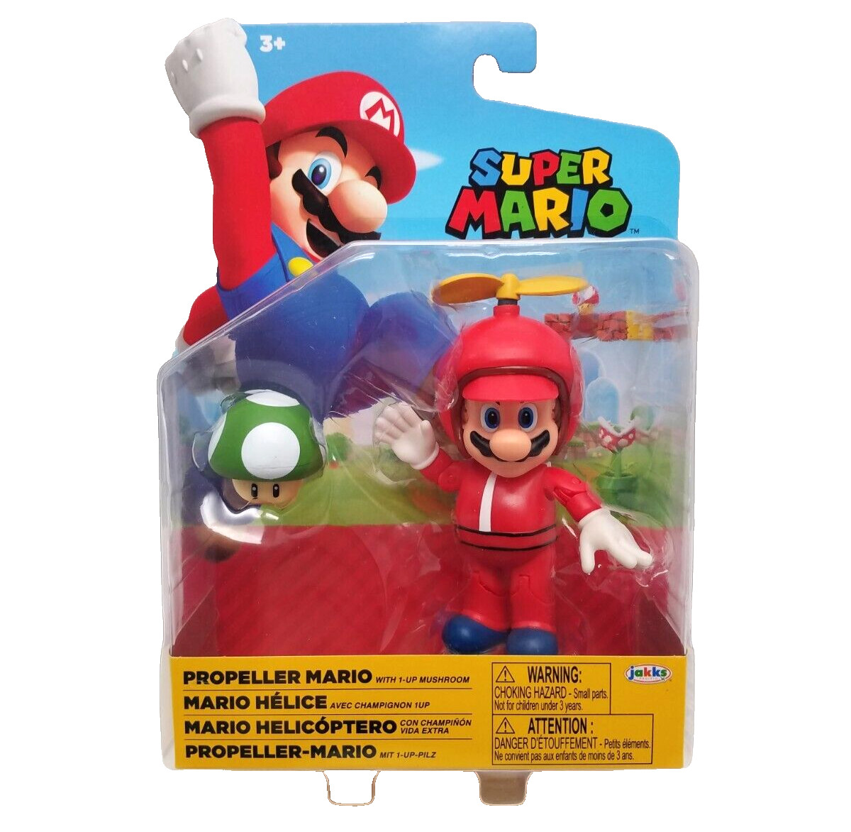 World of Nintendo Super Mario 4&Prime;inch Action Figure PROPELLER MARIO 1-up Mushroom