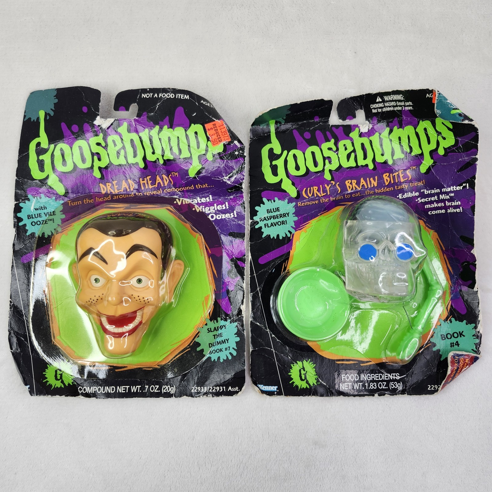 1996 Goosebumps Curly&rsquo;s Brain Bites & Dread Heads Ooze Hasbro Rare Set Of 2