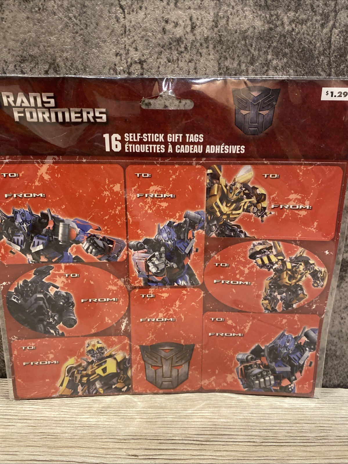Vintage transformers self stick gift tags