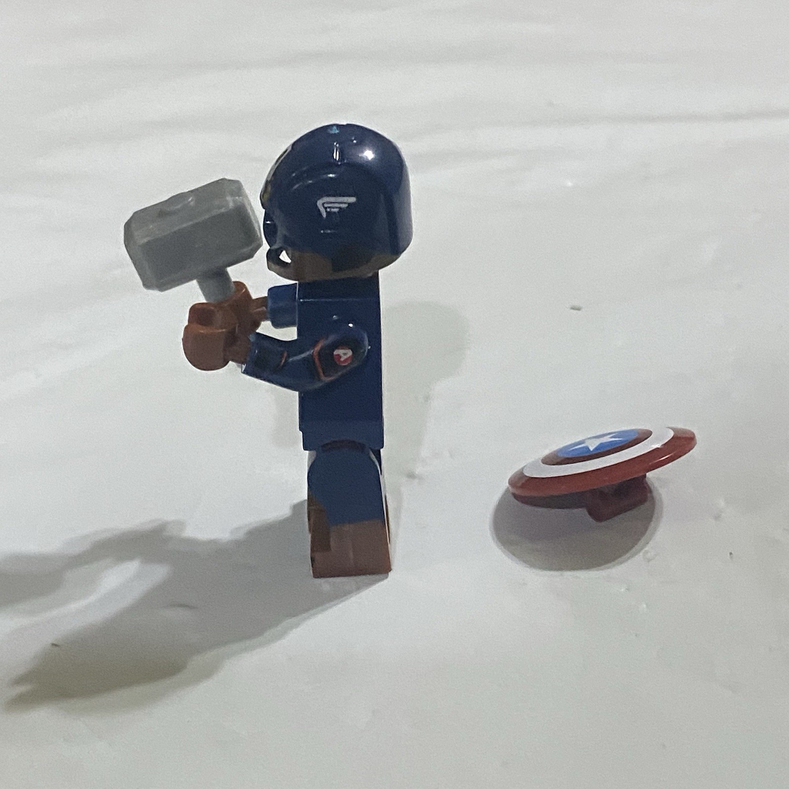 Marvel Captain America Lego Mini Fig with Thors Hammer Action Figure EUC READ