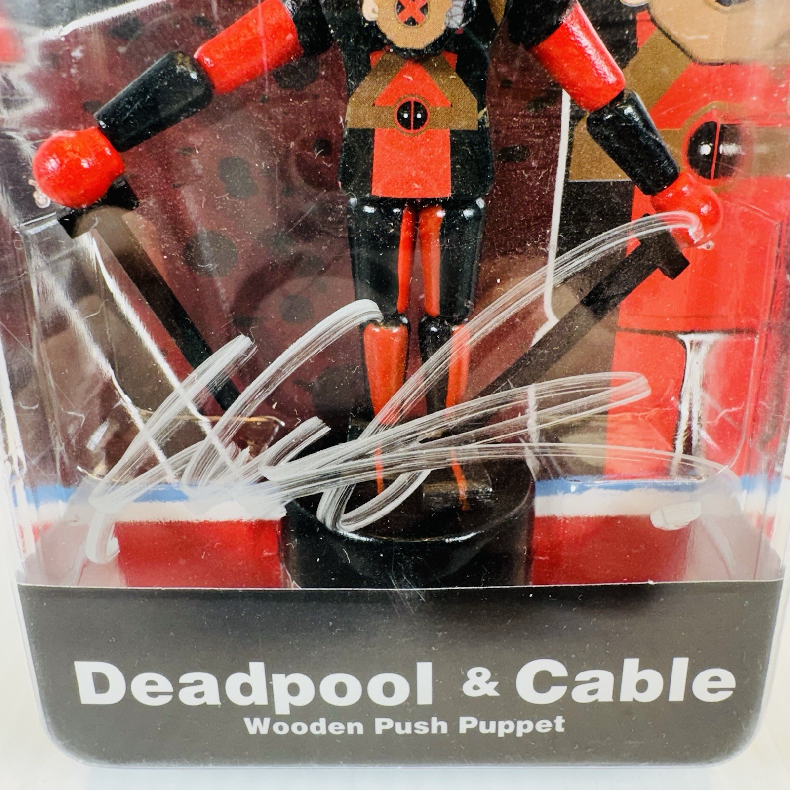 ROB LIEFELD Signed Deadpool & Cable Wooden Push Puppet 2018 SDCC Debut