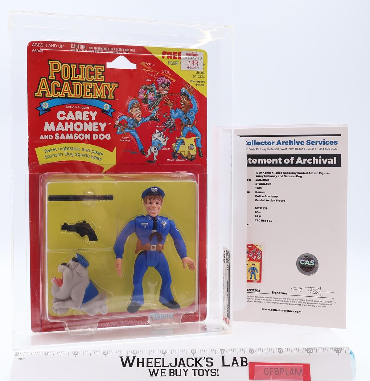 Carey Mahoney & Samson Dog AFA 80+ 80/85/85 Police Academy 1989 Kenner Figure