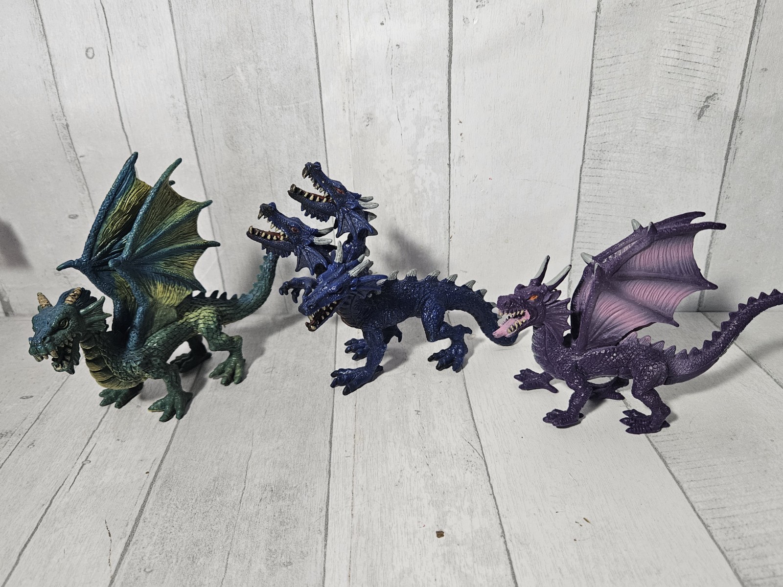 Three Headed Hydra (Rare) 2 Colorful Dragons Lot Of 3 Mythical Creatures