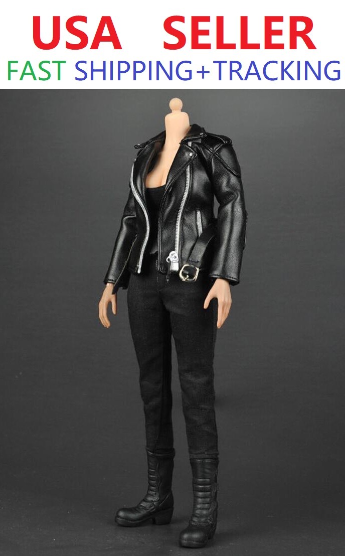 1/6 T-800 Black Leather Jacket Suit Set For Terminator 12&Prime; Female Figure