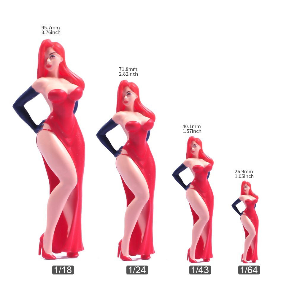 1:43th Red Dress Beauty Female Painted Doll Figure Mini Diorama Miniature Toys