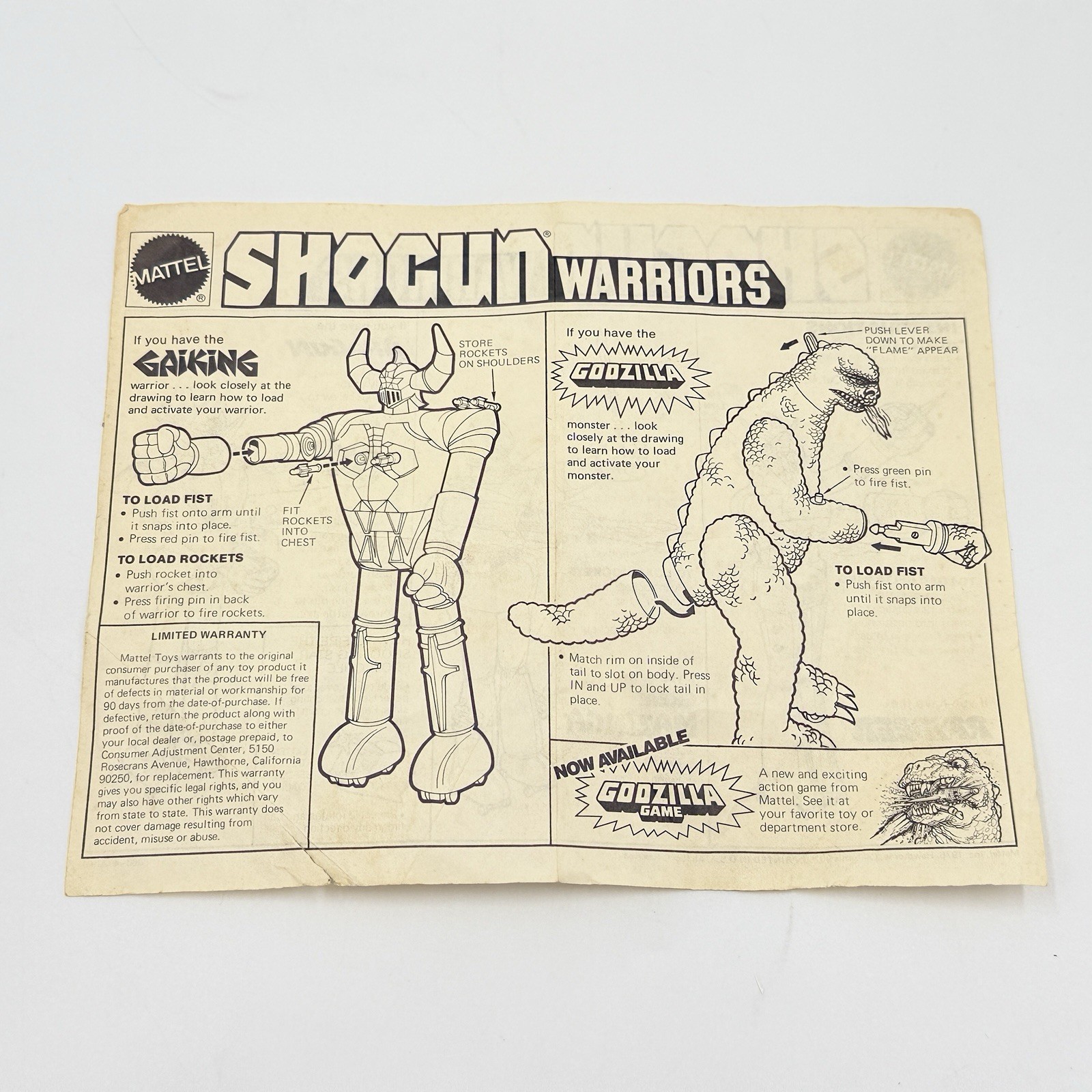 Mattel SHOGUN WARRIORS Godzilla Gaiking 1976 original paper instructions ONLY