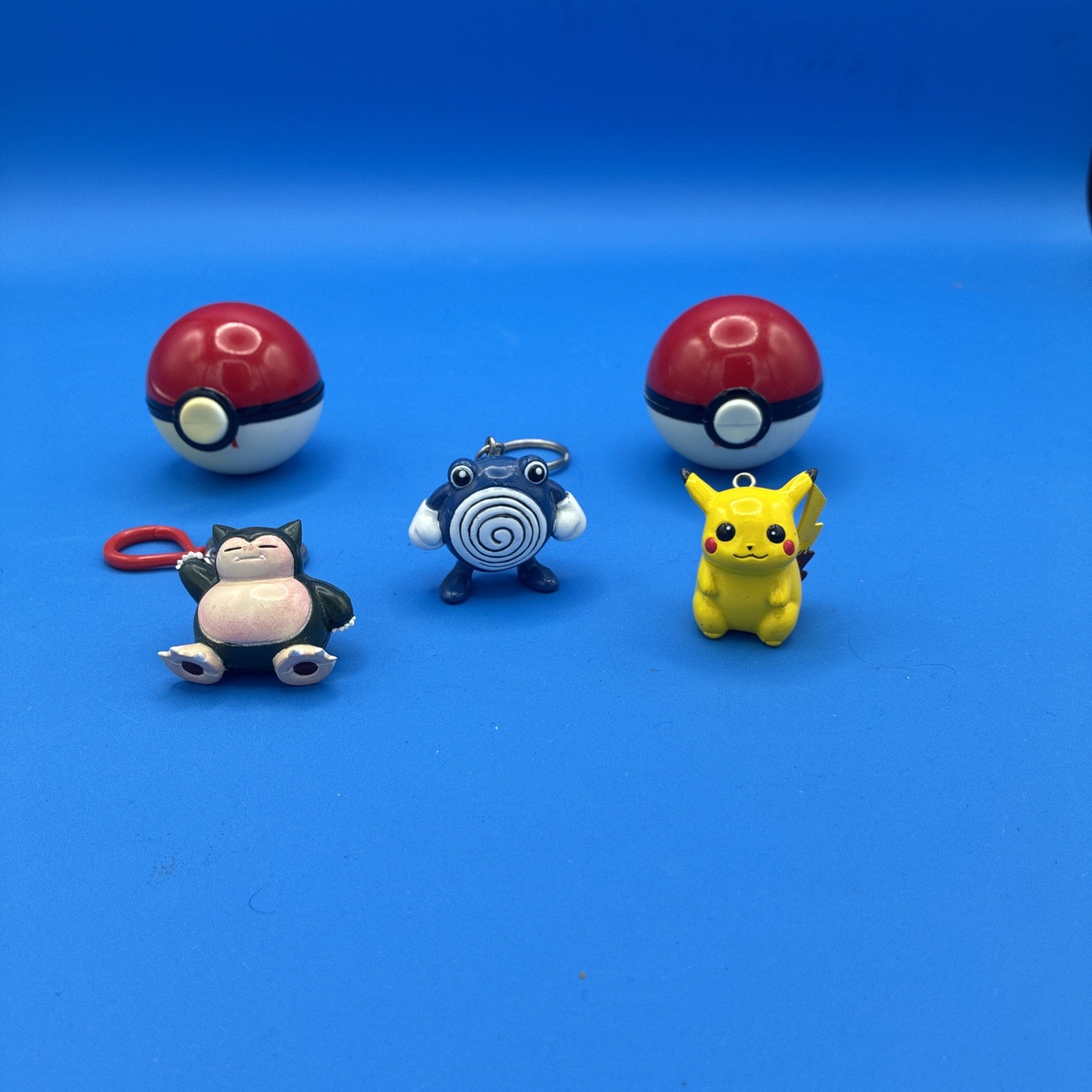 Lot 3 Pokemon PIKACHU&POLYWHIRL&SNORLAX Keychain Pokeball Figure Basic Fun 1999