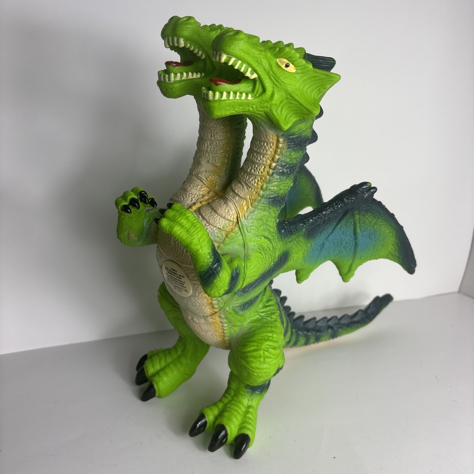 Wild Earth Jumbo Double Headed Dragon Figure Soft Rubber 15&Prime; Toy Green Blue Wing
