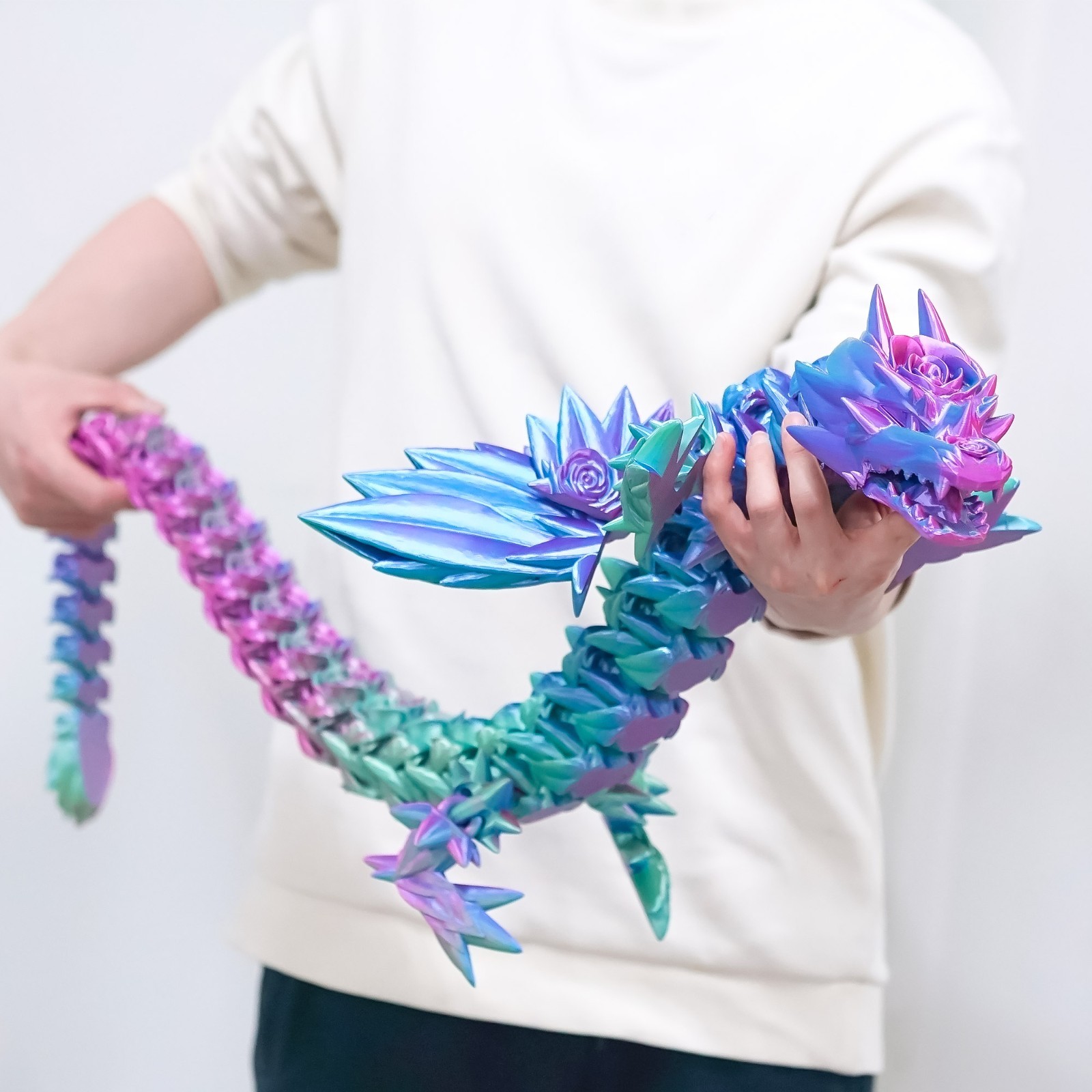 47.5inch 3D Printed Rose Dragon Model,Articulated Animals figure,Toys Home Decor