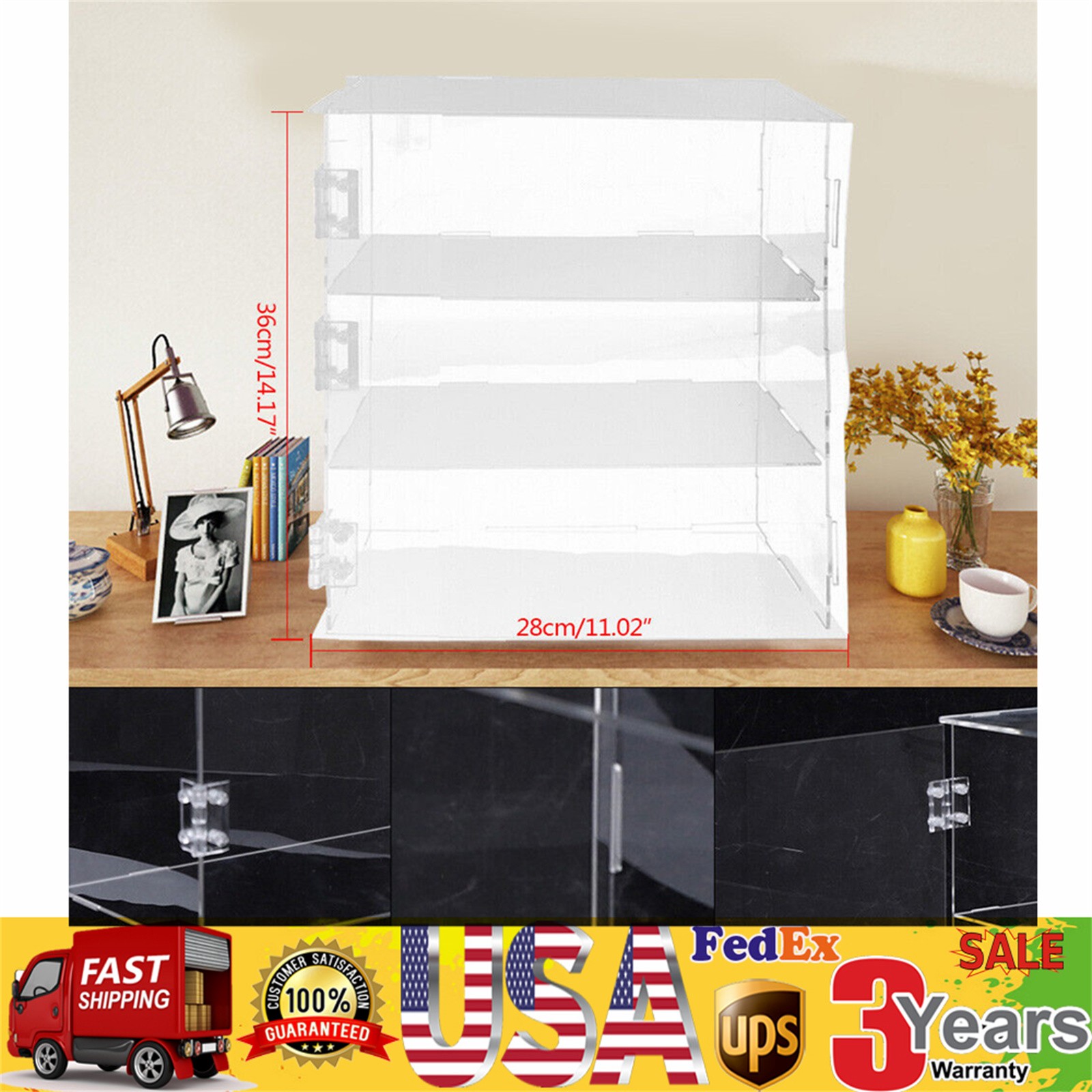 Acrylic 3 Tiers Display Case Shelf Dustproof Showcase Holder Action Figures New