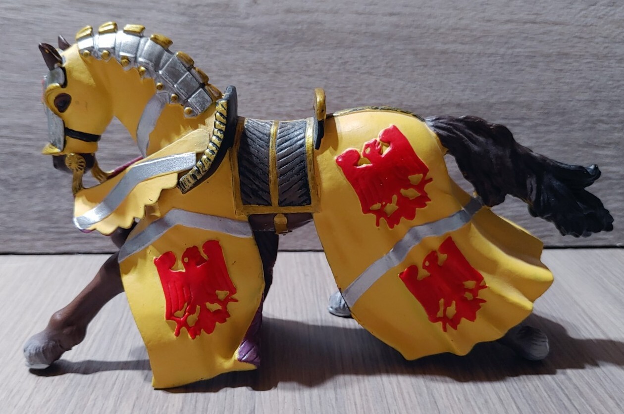 2011 Papo Medieval Jousting Brown Horse With Yellow/Red & Silver/Gold Accents