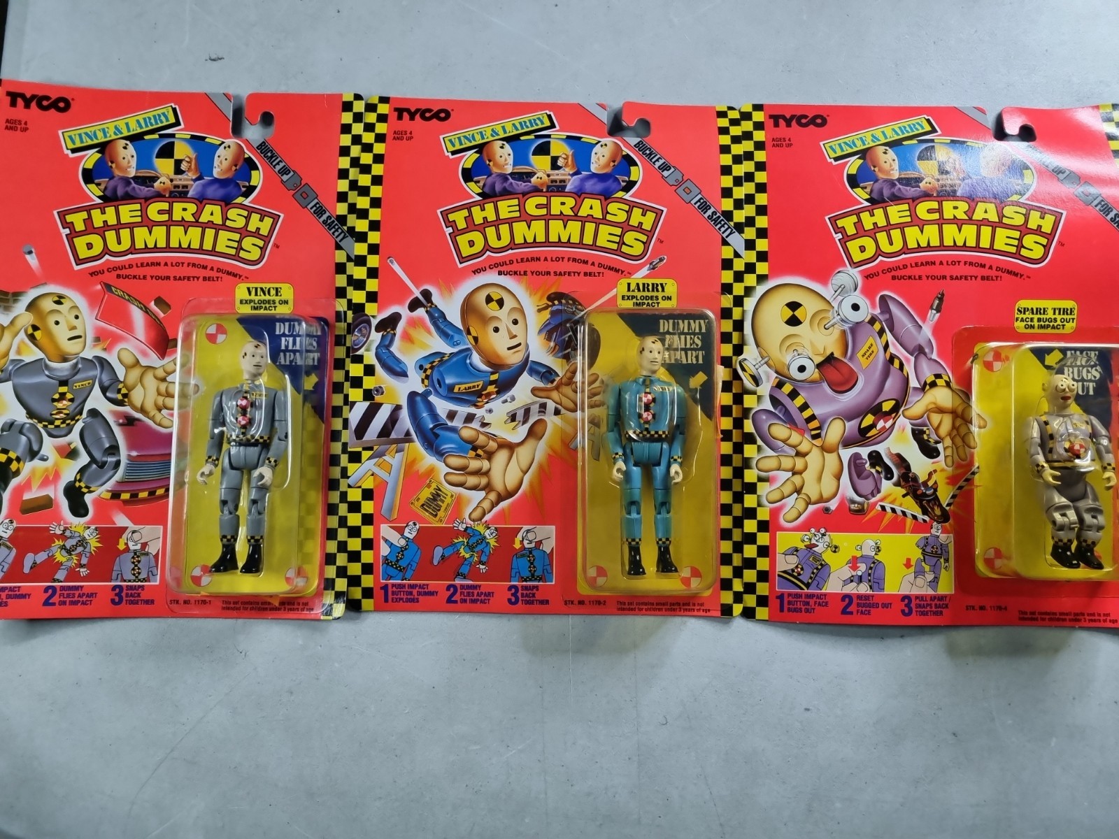 Tyco Crash Dummies LOT 1991 1992 – Larry, Vince, Spare Tire SEALED Brand New