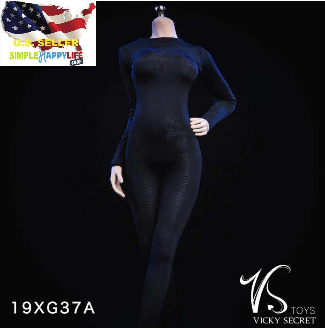 1/6 women black Slim Tights stretch suit Long Sleeve for phicen hot toys ❶USA❶