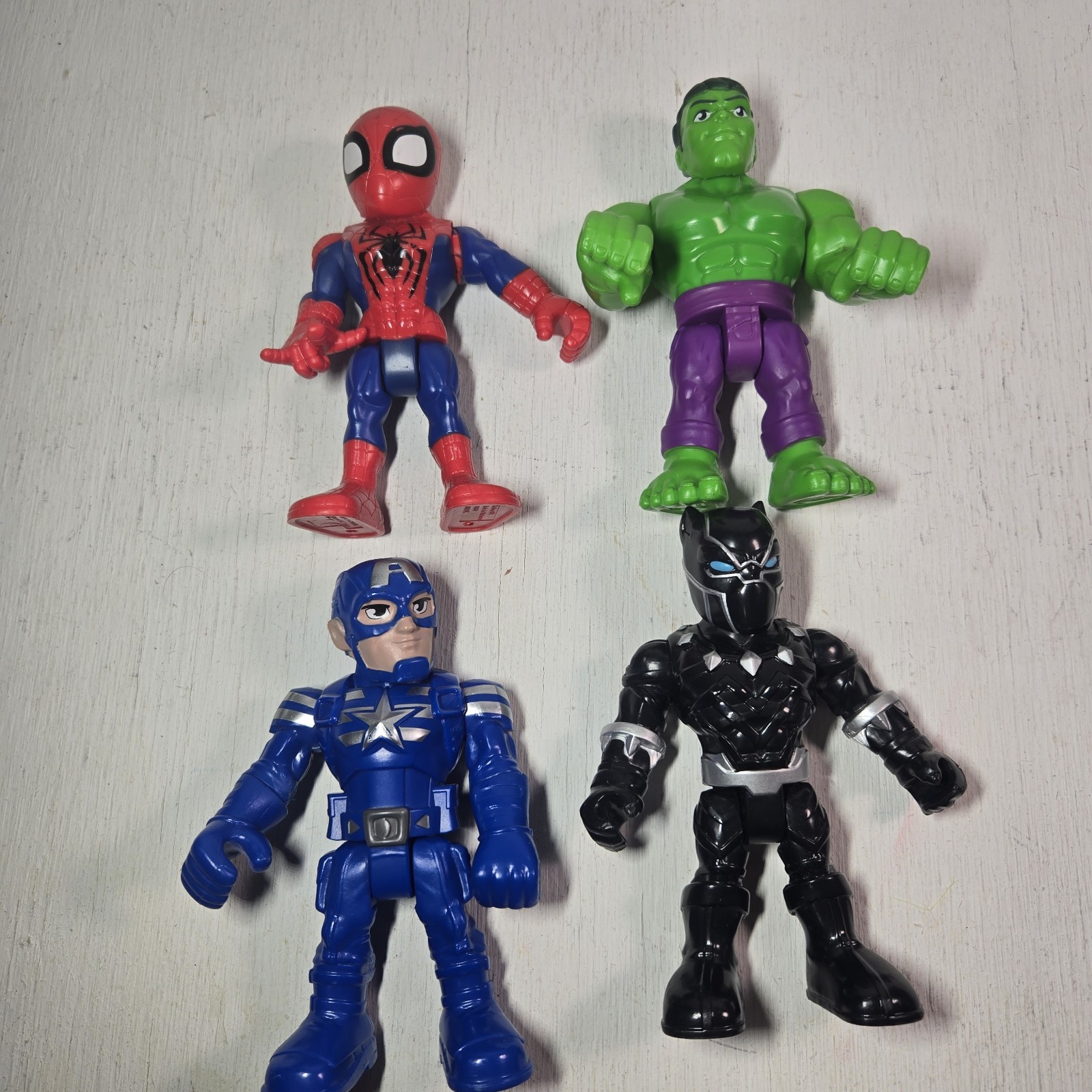 Playskool Marvel Super Hero Adventures Hulk, Spiderman, Black Panther, Captain A