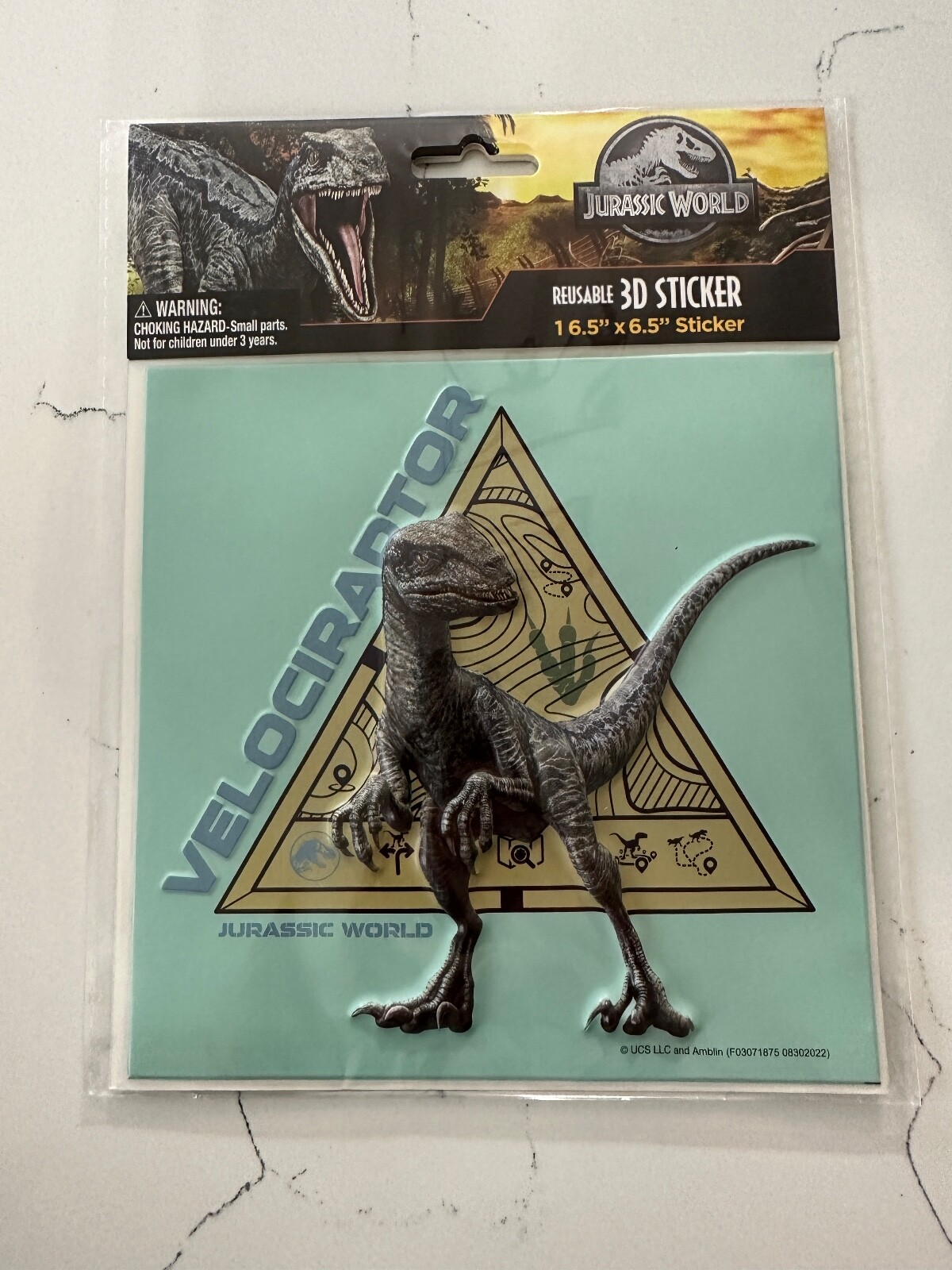 Jurassic World Reusable 3D Velociraptor Dinosaur 16.5&Prime;x6.5&Prime; Sticker Books Locker