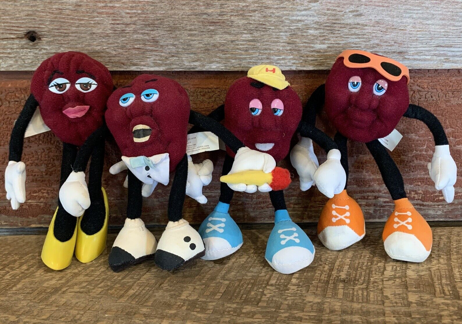 California Raisins 1988 Applause Bendable Plush Figures 6 inch LOT OF 4 Vintage