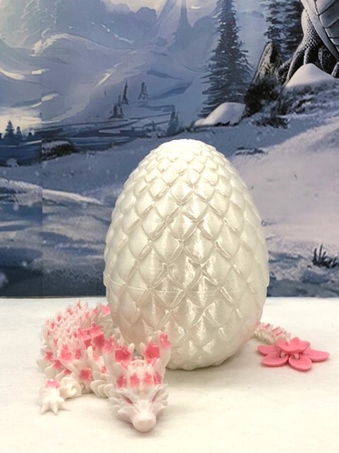 Cherry Blossom Dragon with Dragon Egg, 3D Printed Articulated Dragon Fidget Toy