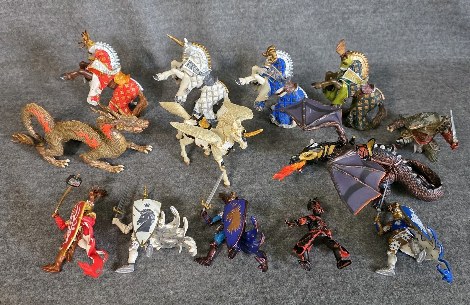 Lot of 13 PAPO Mix Fantasy Knights, Dragons & Horses Medieval Figures