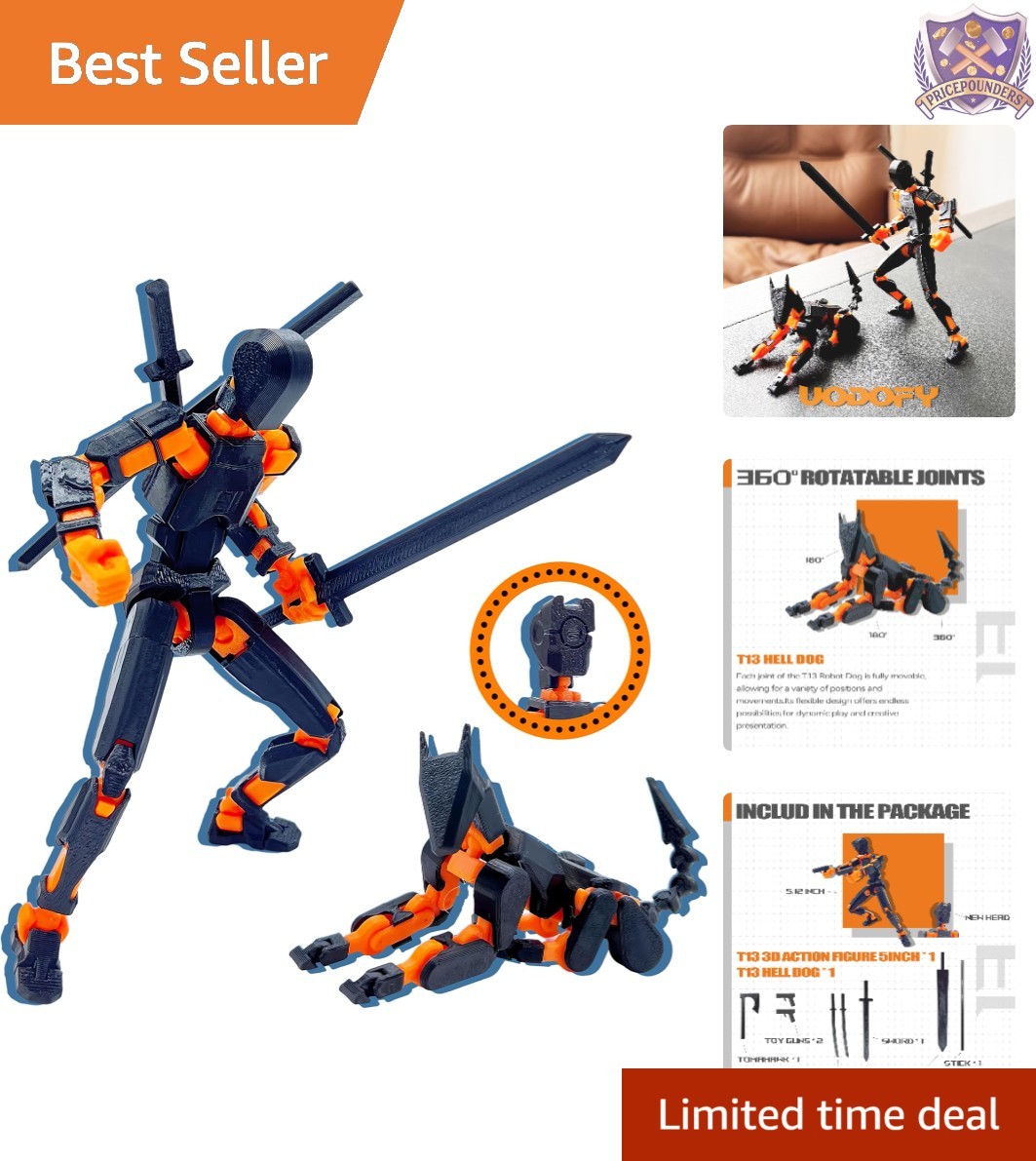 Action Figure Set 3D Printed Poseable Toy Miniature Collectible Black Orange
