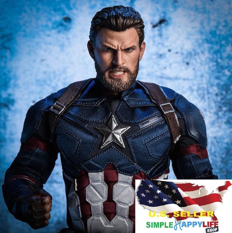 1/6 Chris Evans Captain America Head Beard ANGRY Version Phicen ❶US IN STOCK❶