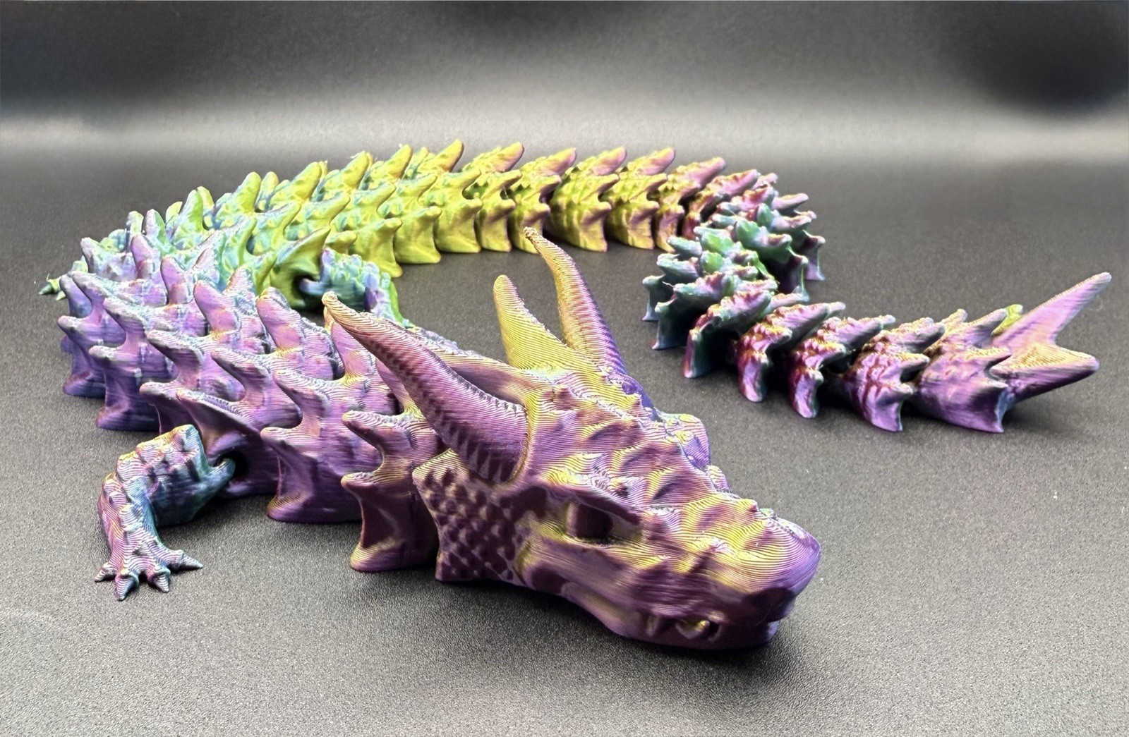 3D Printed Long Articulated Dragon Triple Silk Large 20 Inches 3 Color Shifting