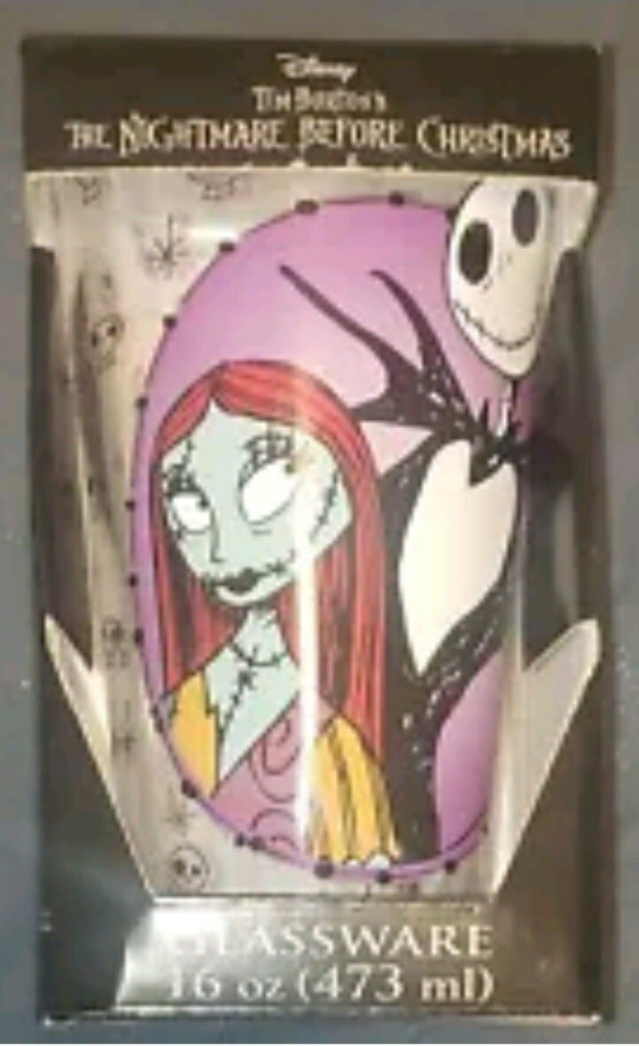 Disneys Nightmare Before Christmas Glassware 16oz Jack Skellington & Sally NIB