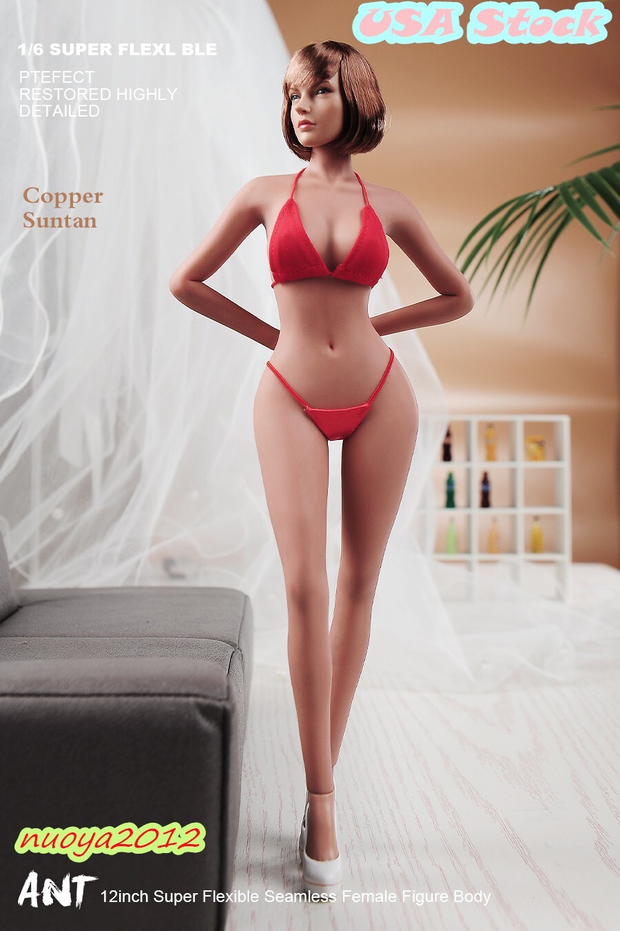 ANT 1/6 Copper Suntan Female Body Large Bust Makeup Seamless For 12in Figure Toy