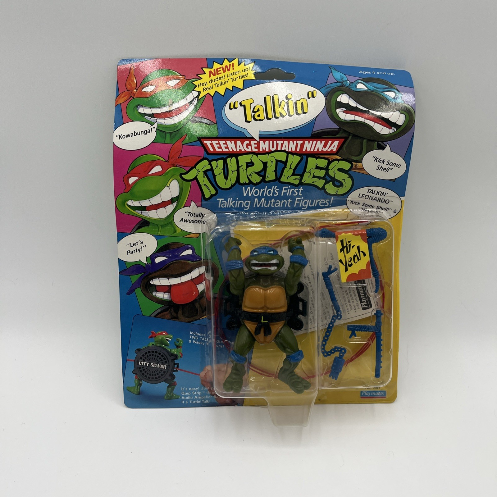 1991 Vintage Playmates TMNT Talkin Leonardo Carded Action Figure NEW Warped Card