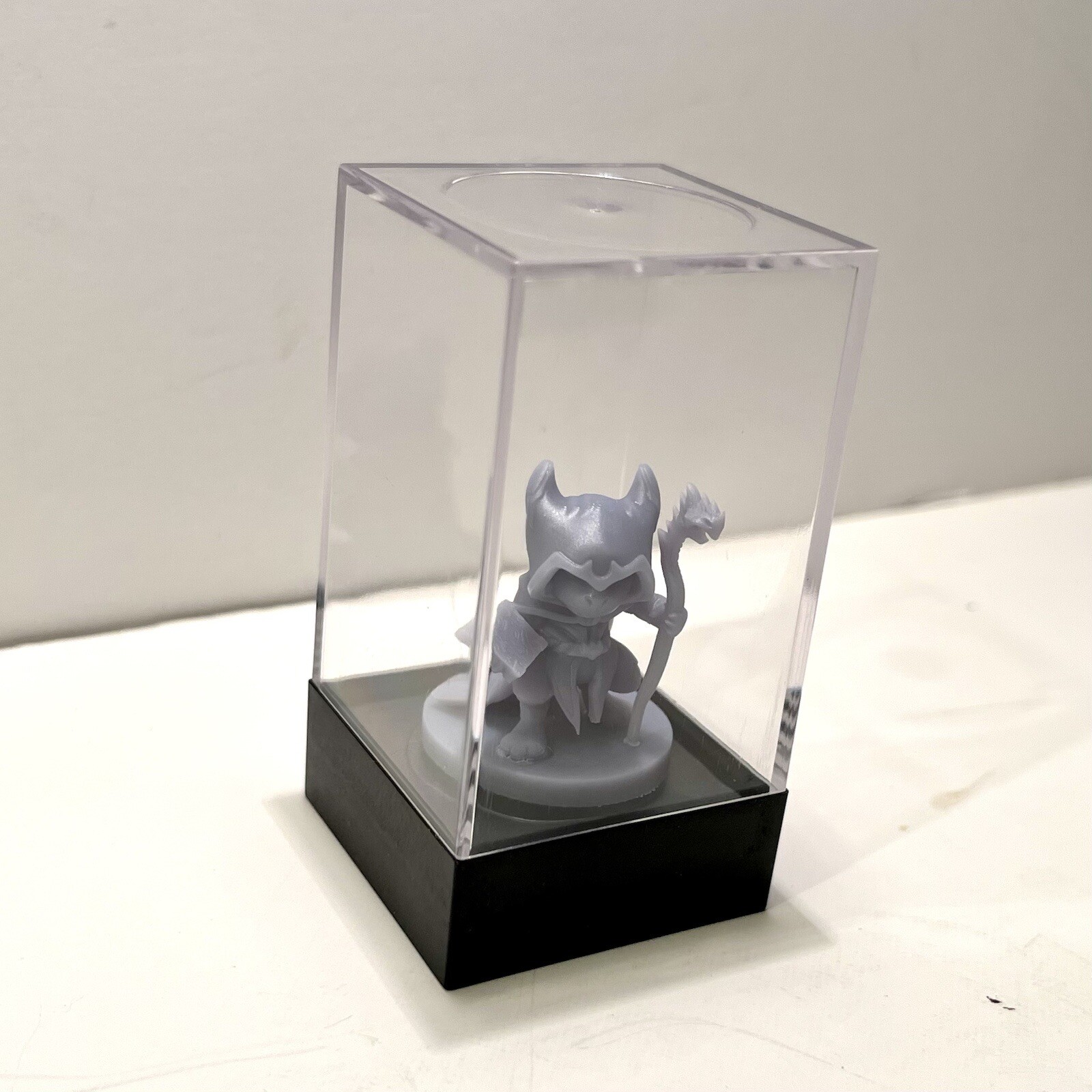 3D Printed Miniature Minis with Plastic Dome Fantasy Cosplay Warrior Gray Resin
