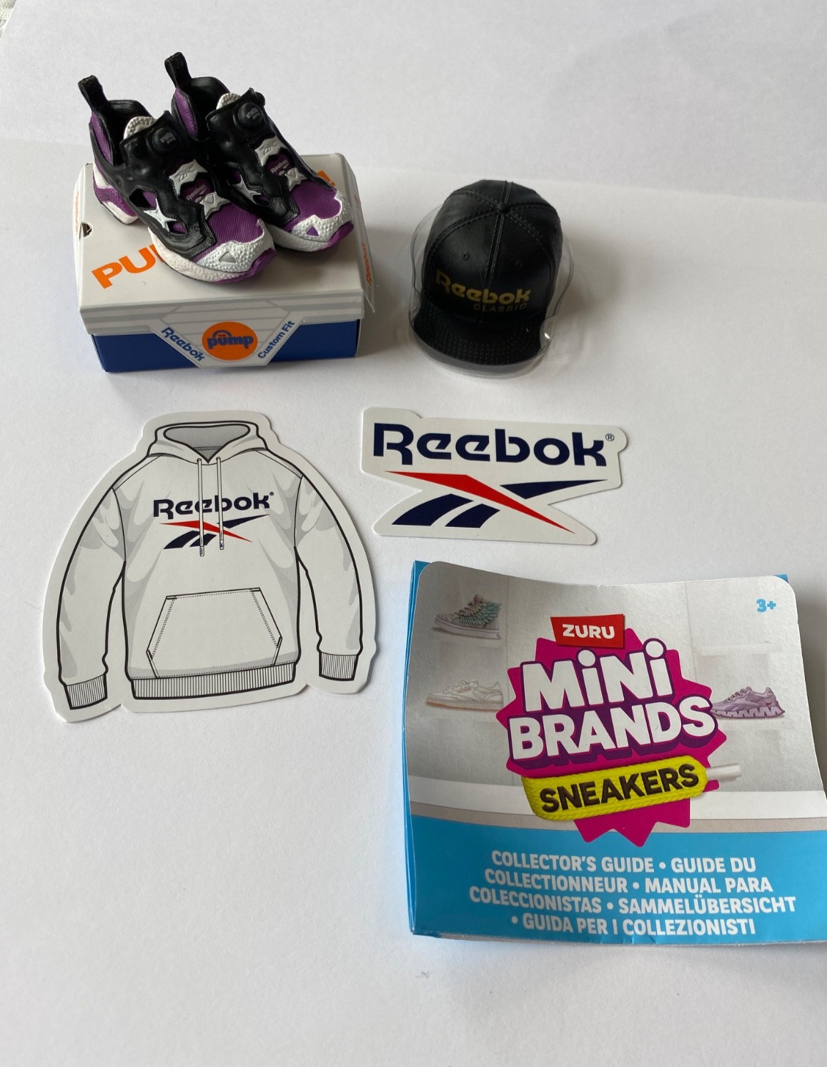 Mini Brands Reebok Pump Sneakers & Black Hat + Stickers Miniature Collectibles