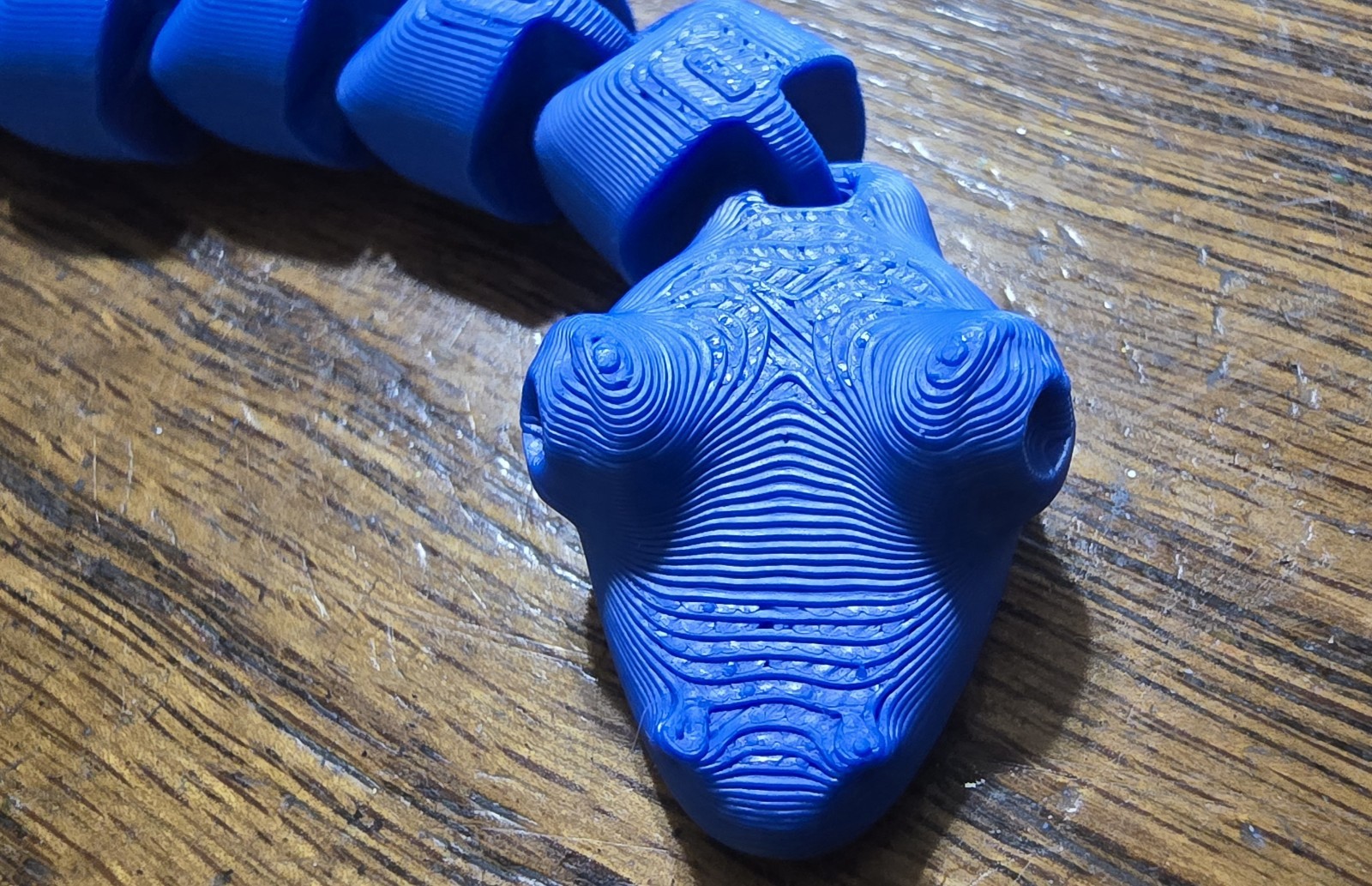 3D Printed Articulated Snake – Flexible Fidget Toy – Desk Pet – Blue 9.5-Inch