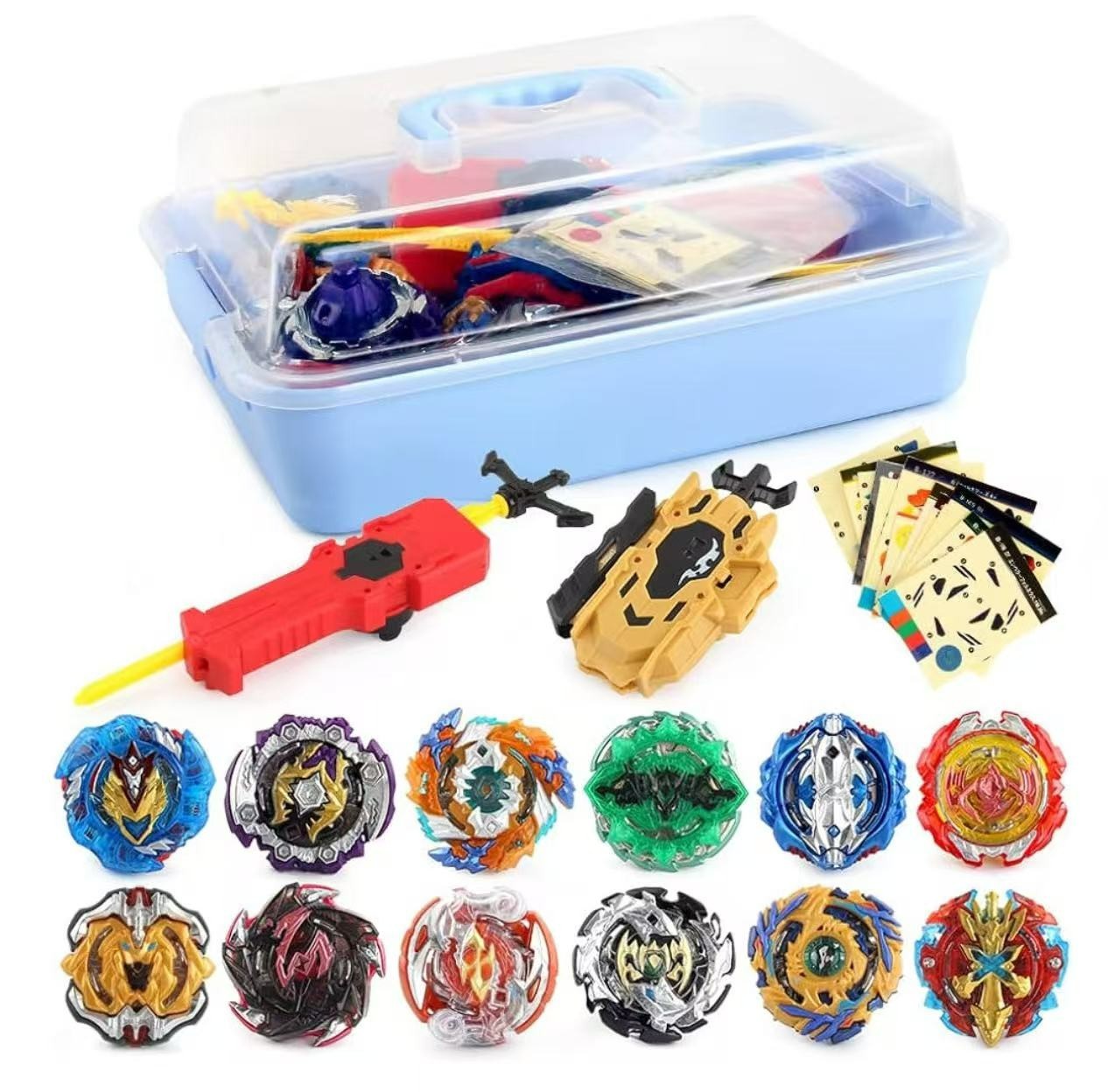 【Deluxe 12-Piece Bey Gyro Battle Set】12 Spinning Tops + Launchers + Storage Case