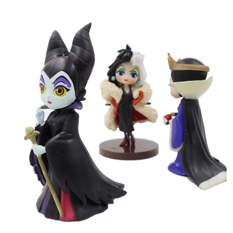 Maleficent Cruella Evil Queen 8cm Action Figure 3pcs Set Anime Chibi Doll Gift