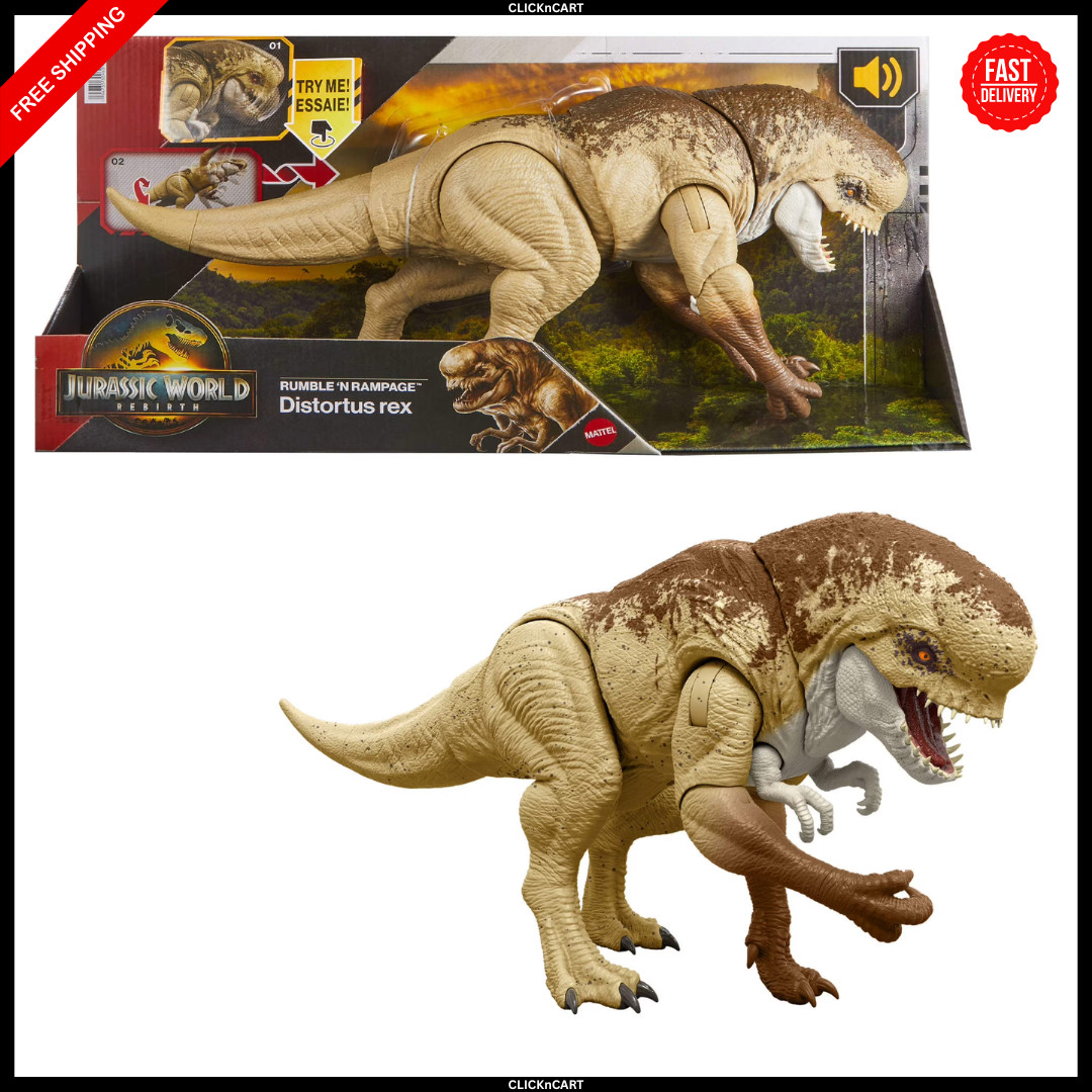 Jurassic World Rebirth Distortus Rex, Drex Action Figure, 22 Inch Rumble N Rampa