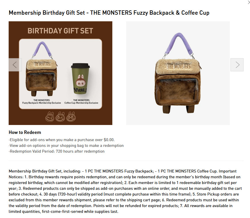 THE MONSTERS Fuzzy Backpack & Coffee Cup Birthday Exclusive 100% Authentic