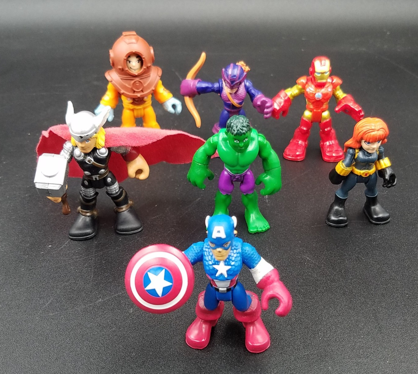 Lot of 7 – Marvel Playskool Heroes Super Figures, Captain, Hulk, Iron, Thor