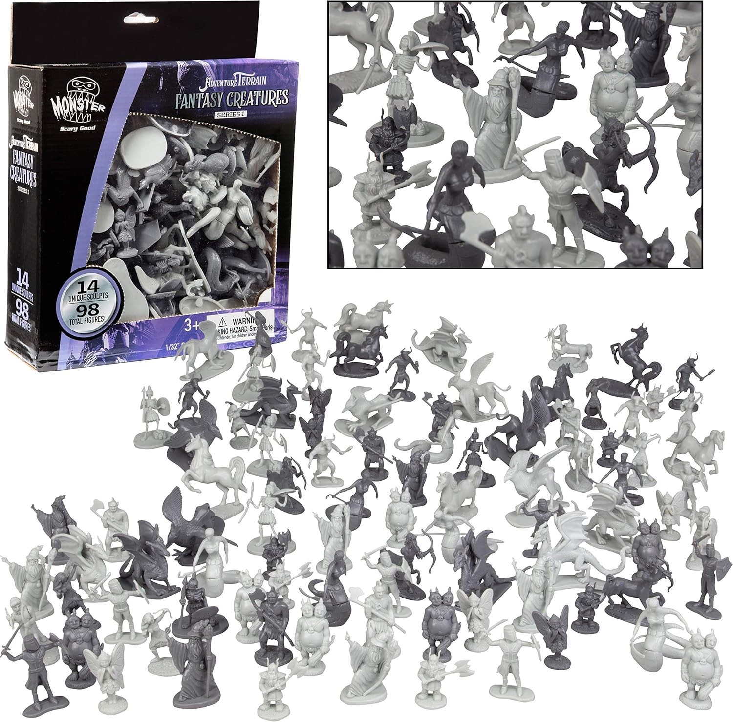 Imaginative 98pcs Miniature Creature Set – Dragons, Wizards, Orcs & More
