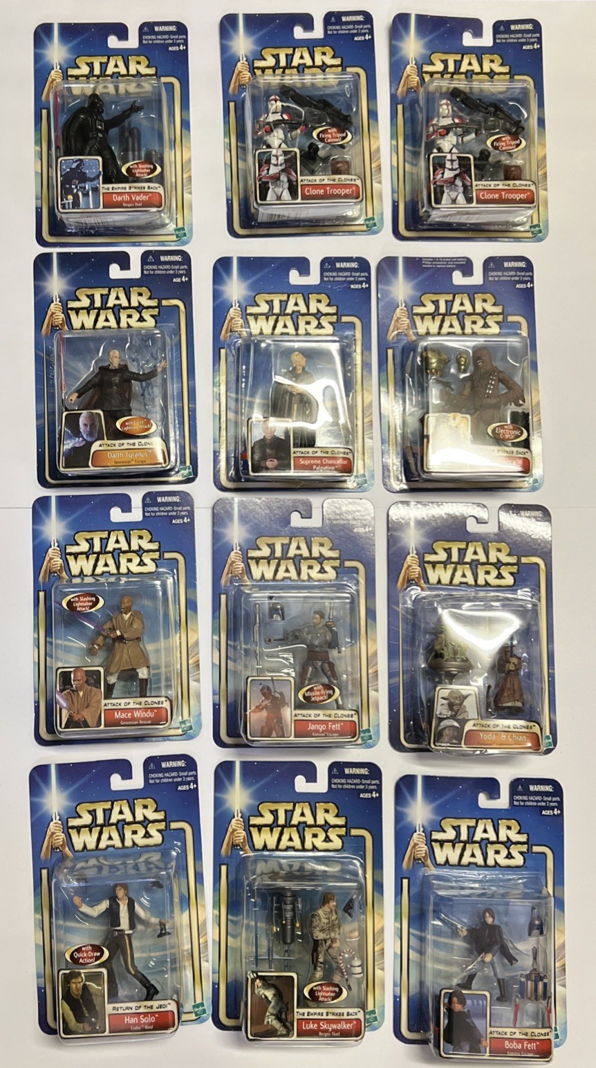 Star Wars Hasbro 2002 AOTC Collection 1 & 2 – 4&Prime; Figures Lot of 12 New