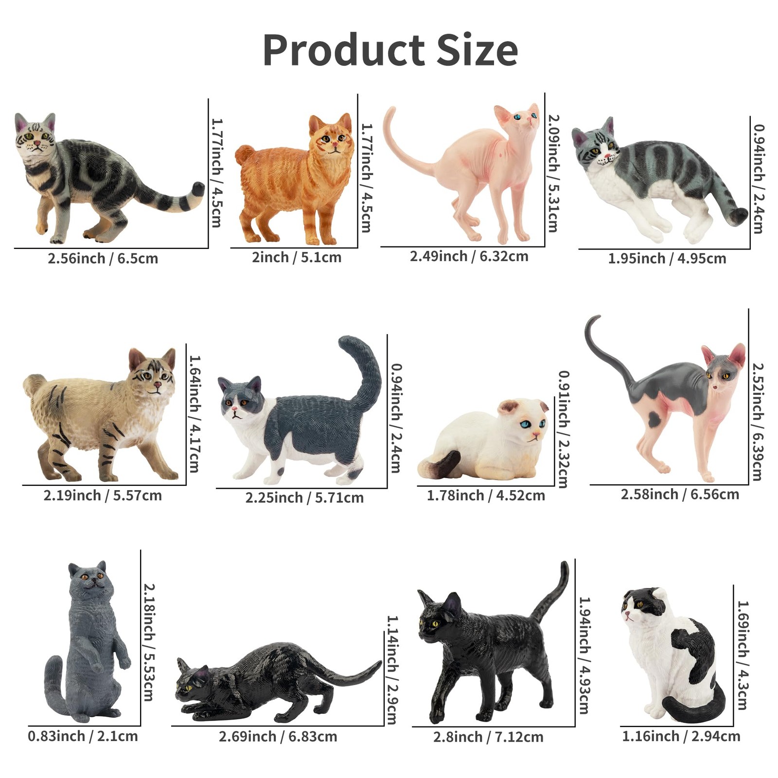 12PCS Cat Figurines, Plastic Cat Figures Realistic Kitten Toys, Cat Cake Topp…