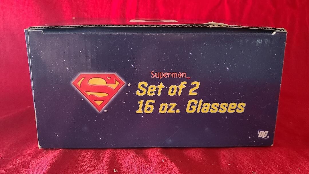 DC COMICS SUPERMAN DRINKING GLASS SET/2 16OZ VANDOR