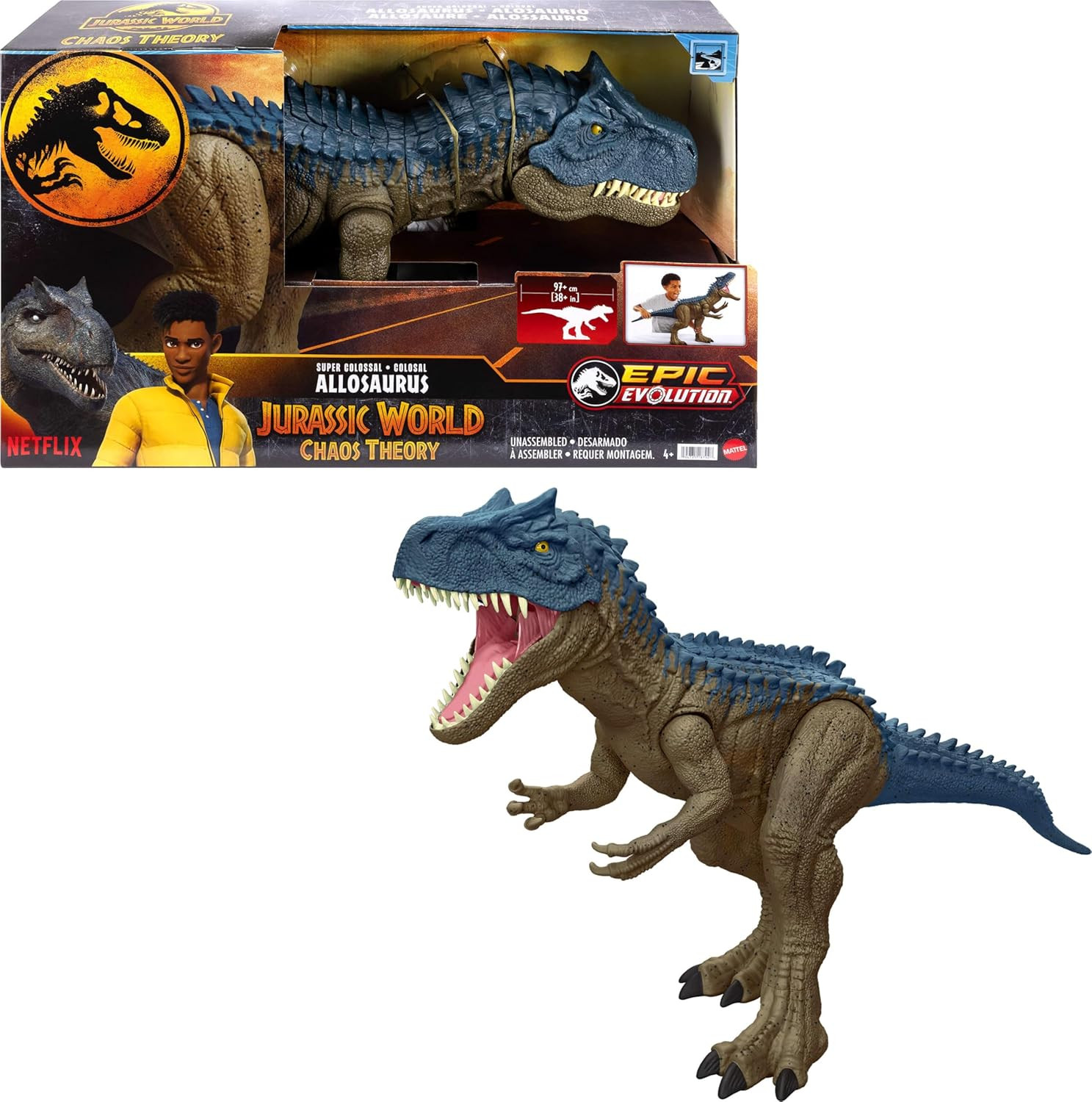 Jurassic World Super Colossal Allosaurus Action Figure, Extra Large Dinosaur Can