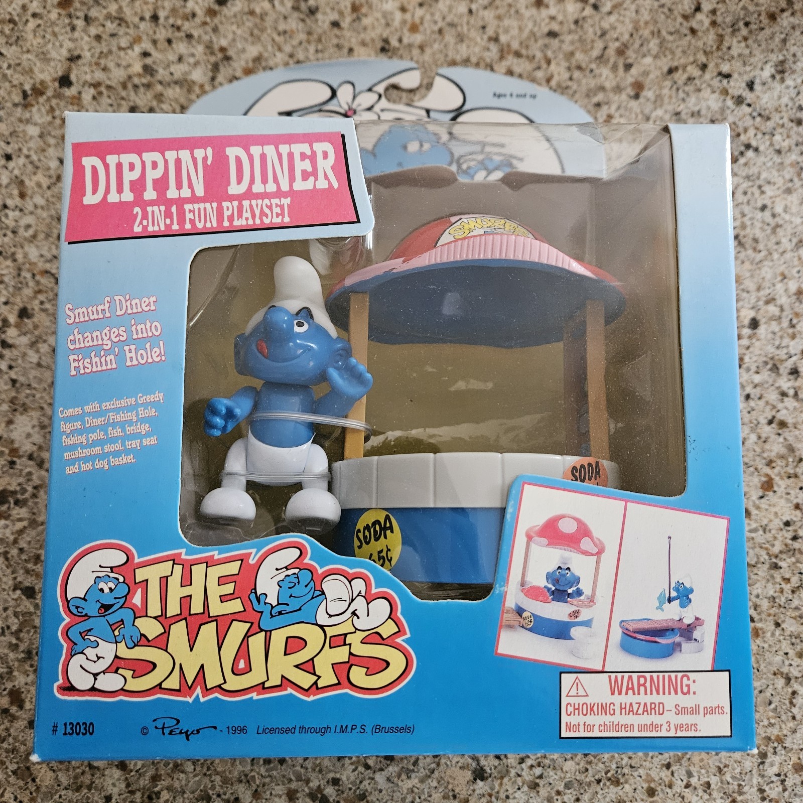 NRFB NEW Irwin Peyo Smurfs Dippin&rsquo; Diner 2-In-1 Fun Playset Smurf Diner VTG 1996